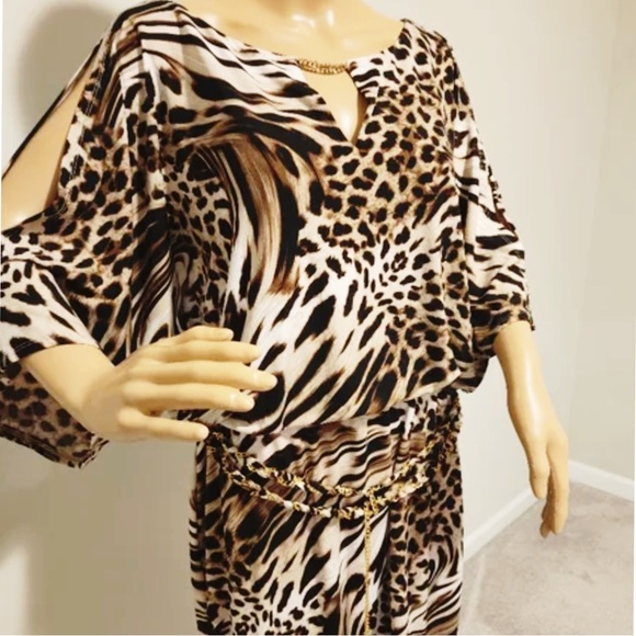 Thalia Sodi Cold Shoulder Animal Print Dress - Picture 3 of 11